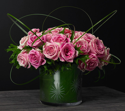 Pink roses in Waterford Marquis ice bucket